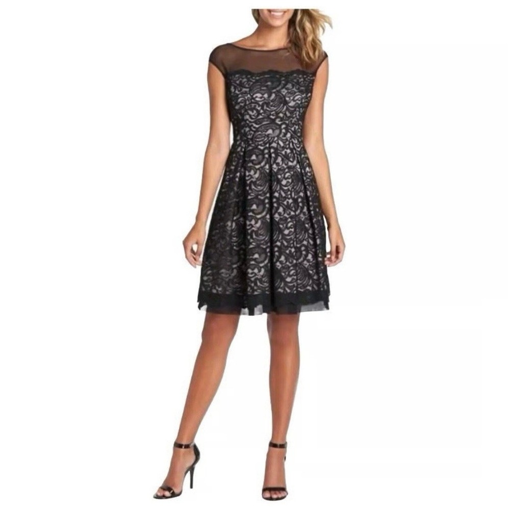 Eliza J Yoke Lace Fit & Flare Black Cocktail Dress Tulle NWT Women's size 6